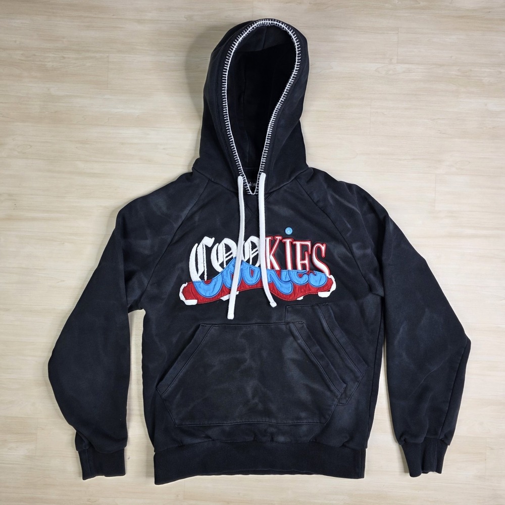 Cookies Black Acid Wash Hoodie Logo Upper Echelon‎ Embroidered Size Small